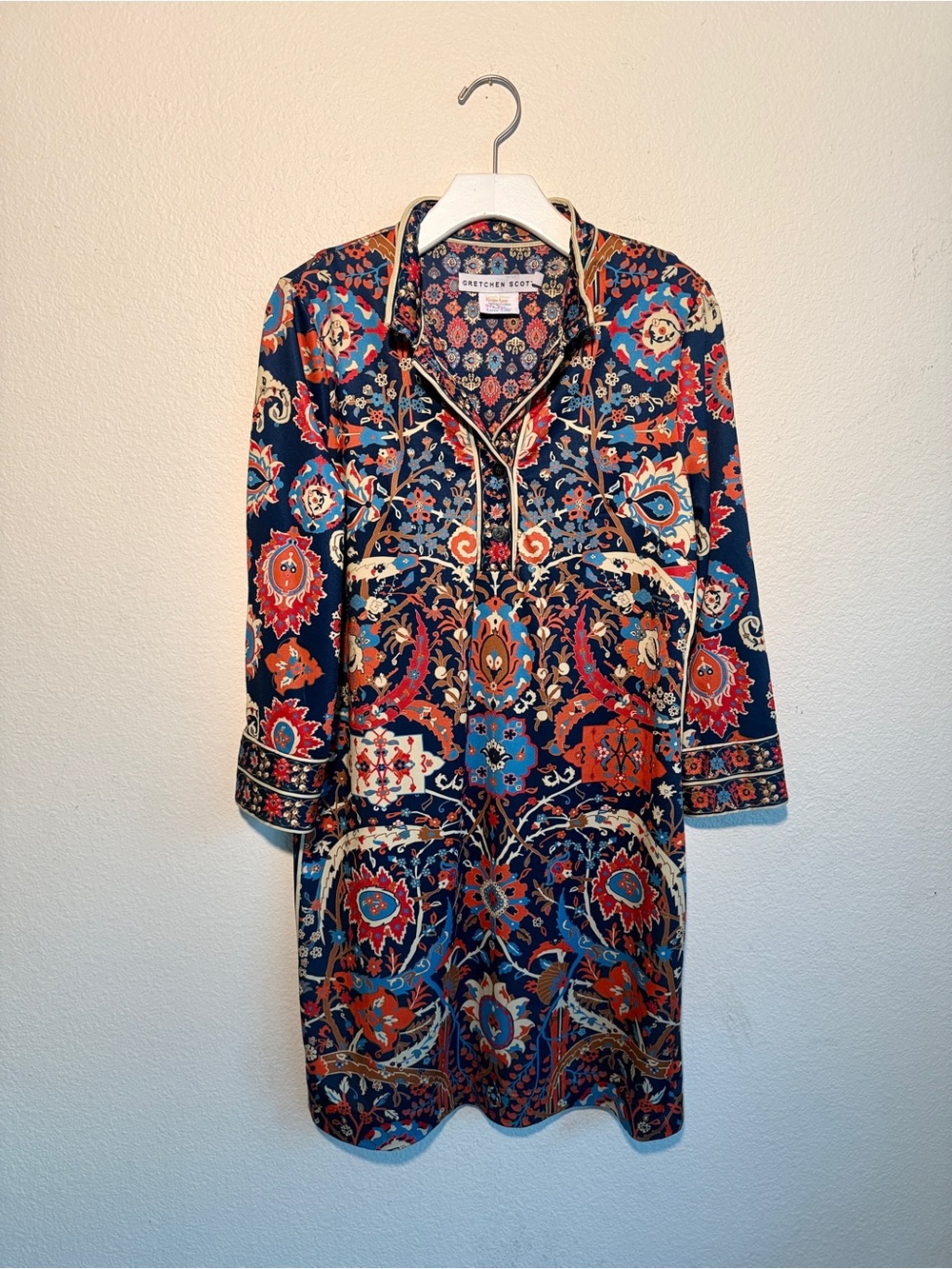 Gretchen Scott Resort Wear Navy Multi Paisley-Print Dress size Large